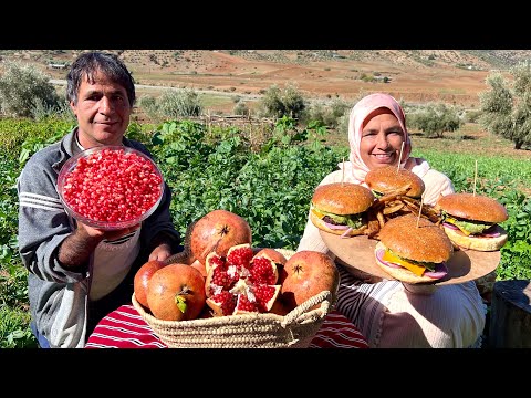 جني فاكهة الرمان و تحضير الشطائر باللحم المفروم