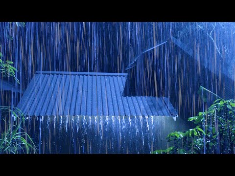 Relieve Stress to Fall Asleep Fast with Powerful Rain &amp; Heavy Thunder Sounds on Metal Roof at Night