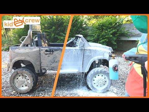 Truck and tractor stuck in mud then washed. Educational how planes are cleaned &amp; painted | Kid Crew