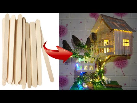 Turn Trash Into Treasure - Make a cute tree house from wooden ice cream sticks found in the trash