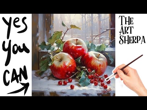 How to Draw Winter Apples still life  🌟🎨 How to paint acrylics Step by step