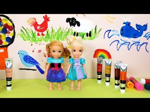 WALL Art Painting ! Elsa and Anna toddlers - school - Barbie is teacher - colors