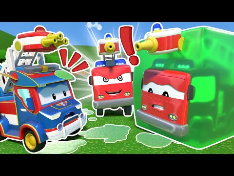 Oh no! EVIL FIRE TRUCK shoots slime everywhere! Stop him SuperTruck! | Cars &amp; Trucks Rescue for Kids