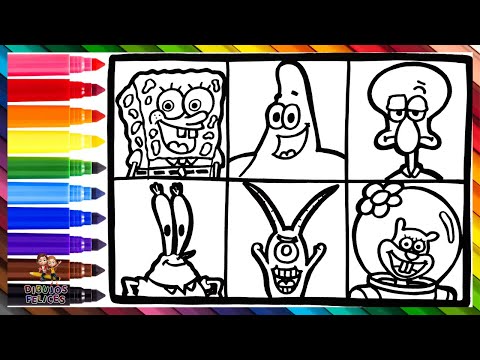 Dibuja y Colorea Los Personajes De Bob Esponja 🧽🐙🦀🐿️🦑👾🍔🌊 Dibujos Para Ni&ntilde;os