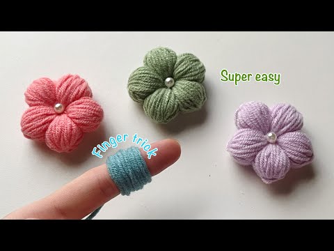 Amazing Flower Making Idea Using Finger - Hand Embroidery Design Trick - DIY Woolen Flowers