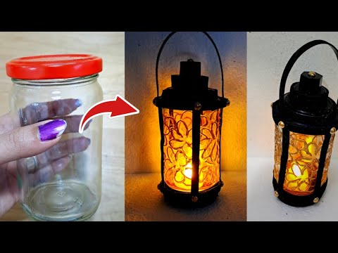 Empty Glass Bottle Reuse Ideas | DIY / Decorative Lantern from recycled glass jar | Upcycling | Lamp