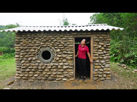 TIMELAPSE: START to FINISH Alone Building Stone House - BUILD LOG CABIN with many stone