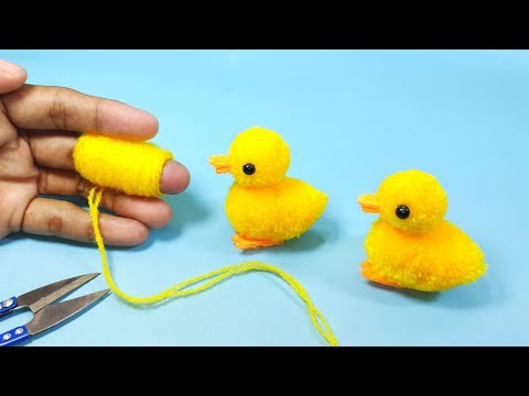 Cute Pom Pom Duck Woolen Toys Making Easy - Duck Making Idea with Finger