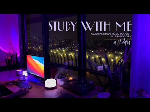 3-HOUR STUDY WITH ME 🌃  / Late Night Piano /  Pomodoro 45-15