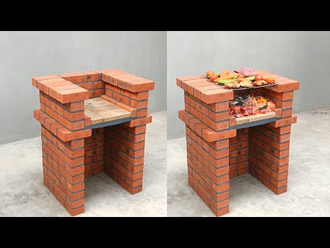 Build an outdoor barbecue from red bricks