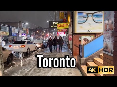 Toronto City Walk, Slushy Night Walk Virtual Tour, Canada Travel Video