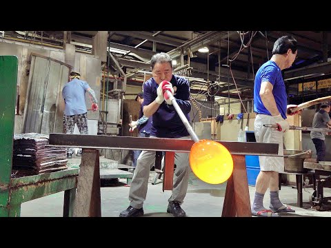 Old Glass Master's Factory in Korea. Large Glass Bottle Manufacturing Process