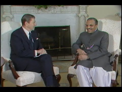 President Reagan with President Zia of Pakistan in Oval Office on December 7, 1982