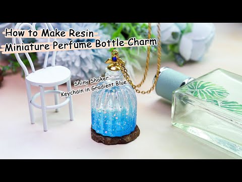 💙How to Make Resin Miniature Perfume Bottle Charm🌙Shiny Shaker Keychain in Gradient Blue