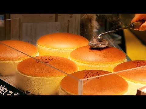 Japanese Street Food - JIGGLY CHEESECAKE Uncle Rikuro's Cheese Cake Osaka Japan