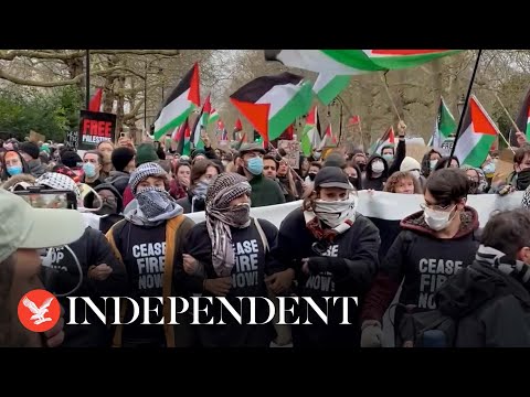 Protesters attend Free Palestine Coalition demonstration in London