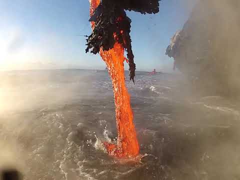 Amazing up close footage of Lava entering the ocean.