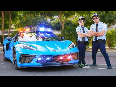 Jason and Alex Drive with Blue Police Stingray Adventure