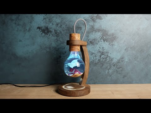 Epoxy Lamp in Bulb Shape With Sea Creatures | Epoxy Resin Diorama