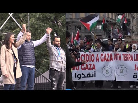 Le due piazze di Milano: la Lega in Cairoli per l'Occidente, pro Palestina in piazza Oberdan