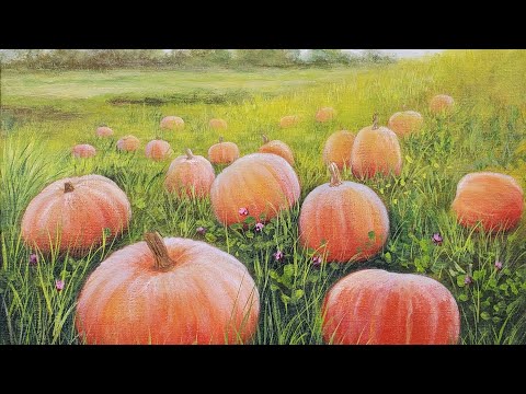 Pumpkin Patch Autumn Landscape Acrylic Painting LIVE Tutorial