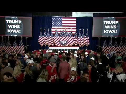 Donald Trump gives victory speech after winning Iowa caucus.