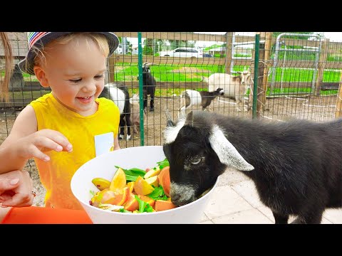 Chris and Mom feeding animals at the farm