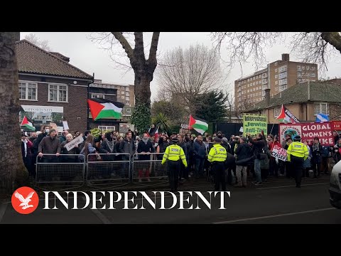 Pro-Palestine protestors demonstrate outside Israeli ambassador to the UK's house