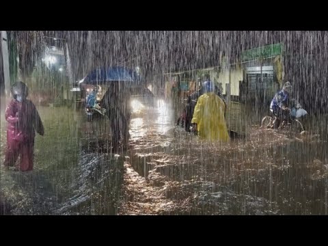 Super Heavy Rain Floods My Village | beat stress with real rain go to sleep soon