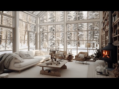 Tranquil Winter Forest Snowfall | Cozy Fireplace Ambience for Stress Relief and Better Sleep