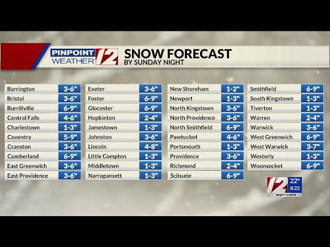 Snow accumulations for Sunday