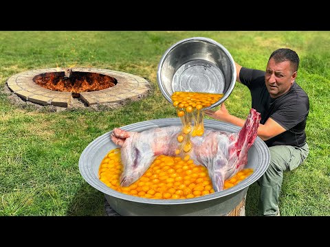 1 Big Lamb And 100 Chicken Eggs! Cooking In The Heart Of Mountain Nature