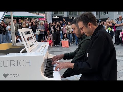 Spontaneous 3 Hands Bella Ciao Piano Interpretation in Public