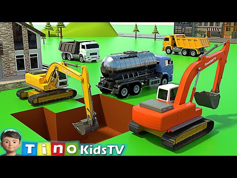 Excavator and Water Tank Truck for Kids | Swimming Pool Construction