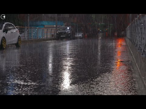 Peace of mind with heavy rain falling on a quiet night street, goodbye to insomnia, Rain sounds ASMR