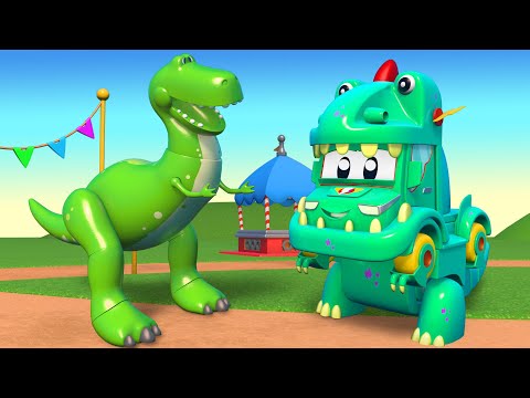 Truk super berteman dengan dinosaurus | Super Truck | Kartun truk dan dinosaurus untuk anak-anak