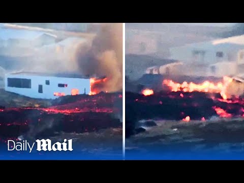 Iceland volcano: Horrifying footage shows scorching lava engulfing homes