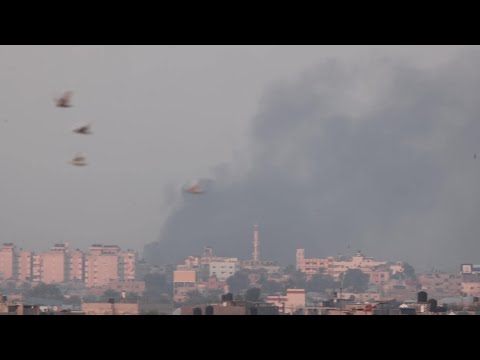 Smoke rises after an air strike in Khan Yunis seen from Rafah | AFP