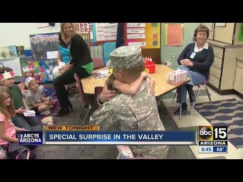 Soldier surprises daughter, comes home for holiday week