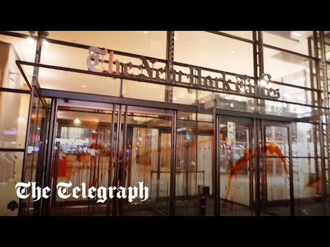 New York Times headquarters smeared with blood as Pro-Palestine protesters rally in Manhattan