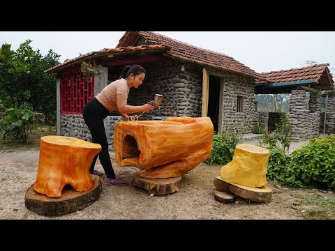 A shocking find in an oak stump - Make tables and chairs from tree stumps, spray paint finish