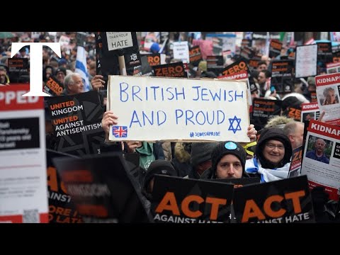 Thousands of demonstrators march against antisemitism in London