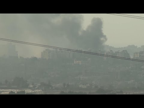 Explosions and smoke plumes visible in northern Gaza Strip