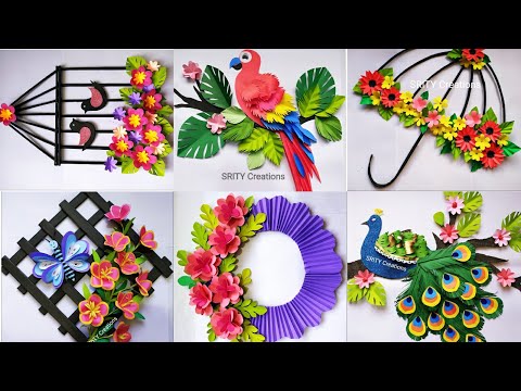 6 best wallhanging craft ideas|paper flower wallhanging|| Bird, umbrella, flower wallhanging