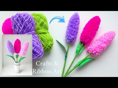 Easy Woolen Flower Making Idea - How to Make Beautiful Lavender Flower - Amazing Woolen Crafts