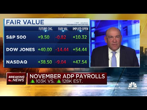 Private payrolls increased by 103,000 in November, below expectations, ADP says