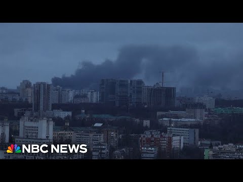 Explosions and smoke seen across Kyiv as Russia launches massive air attack