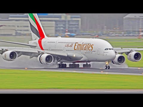 +30 Min Of HEAVY WET LANDINGS | A340, B747-8F, A380, A350, B777 | Amsterdam Schiphol Airport