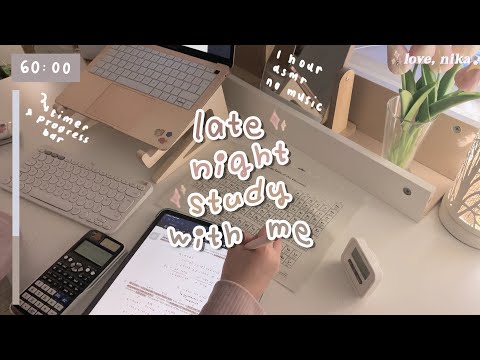 1 HOUR real time late night study with me #1 (no music) 🌙  ipad, keyboard + pencil asmr, bg noise