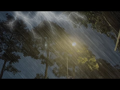 Tropical Storm - Heavy Rain with Strong Thunder at Night - Thunder Rain Sounds for Relax, Sleep ASMR